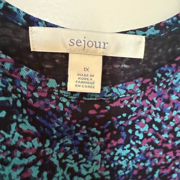 NWOT Sejour Black, Blue, and Purple Long Asymmetrical Tank Top in Size 1X - Picture 4 of 5